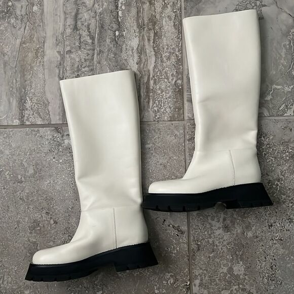 3.1 Phillip Lim Kate Lug Sole Knee High Boots, Bone/Black, New, Size 38.5 - Picture 8 of 13